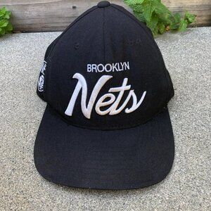 MITCHELL & NESS Brooklyn Nets Snapback Hat Men's NBA Embroidered Cap Black​